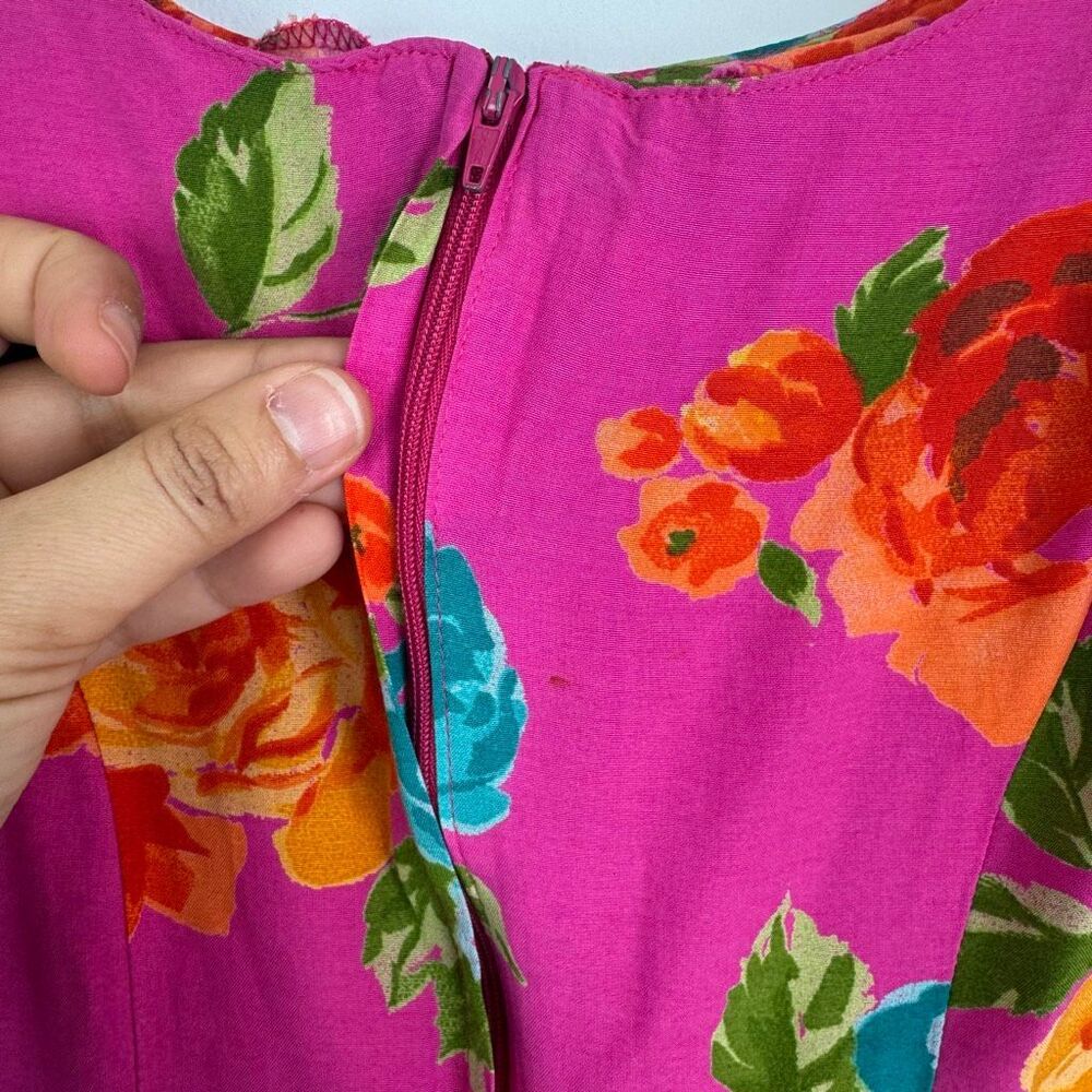Vintage 90s Y2K Pink Floral Sheath Tank Mini Dress Size 6 Bright Colorful Moda - Picture 5 of 7